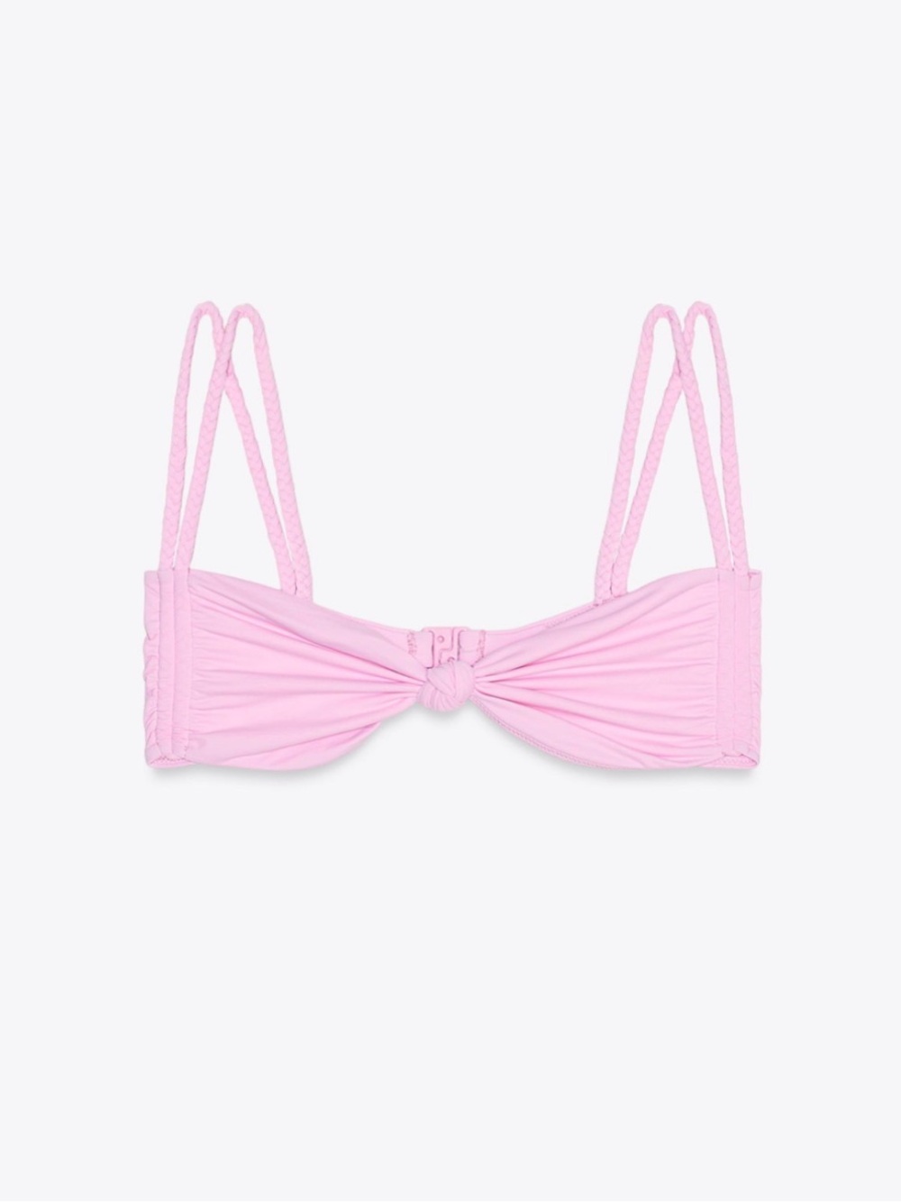 ZARA Pink Double Braided Strap Bikini Top Size L Knotted Front Swimwear
